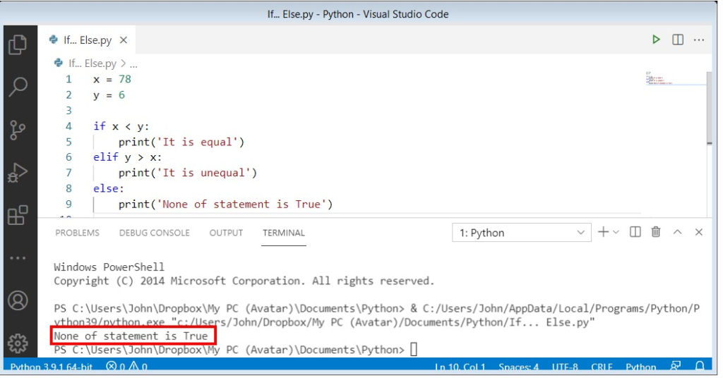 Python if else statement