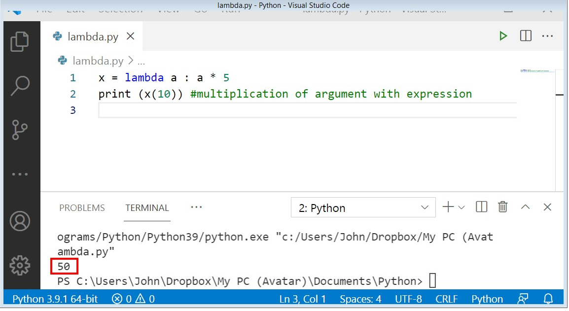 python lambda variable assignment