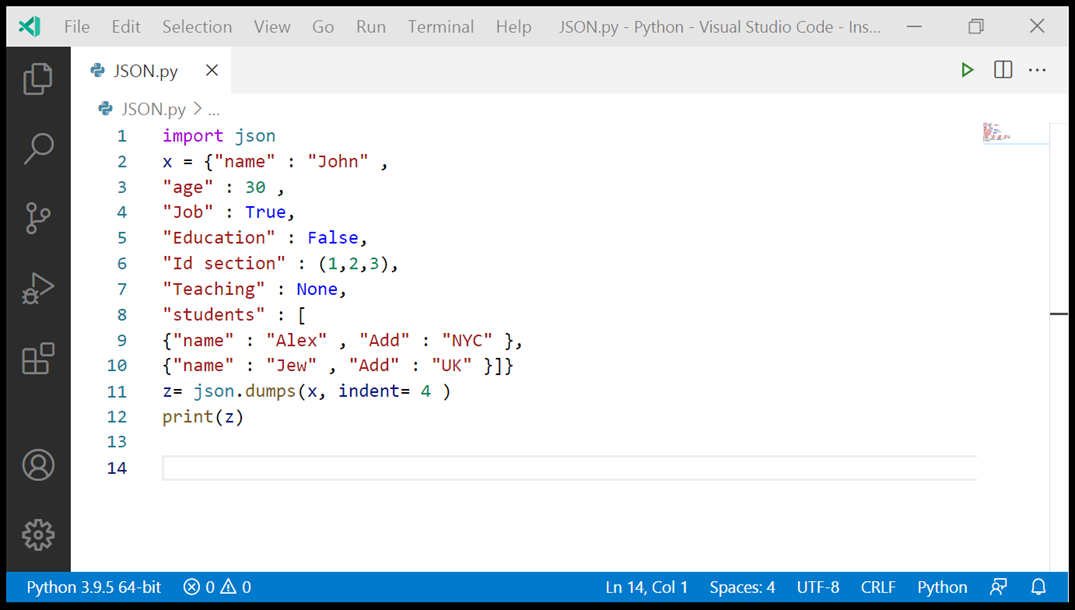 new json object python